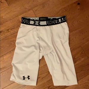 White Under Armour compression shorts
